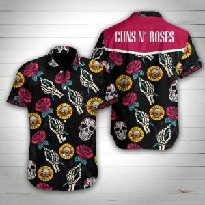 GunsNRoses Skull Hawaiian Shirt Summer Button Up