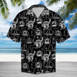 Halloween Black Cat Hawaiian Shirt Summer Button Up