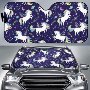 Hand Drawn Cute Unicorn Star Planet Car Auto Sun Shade