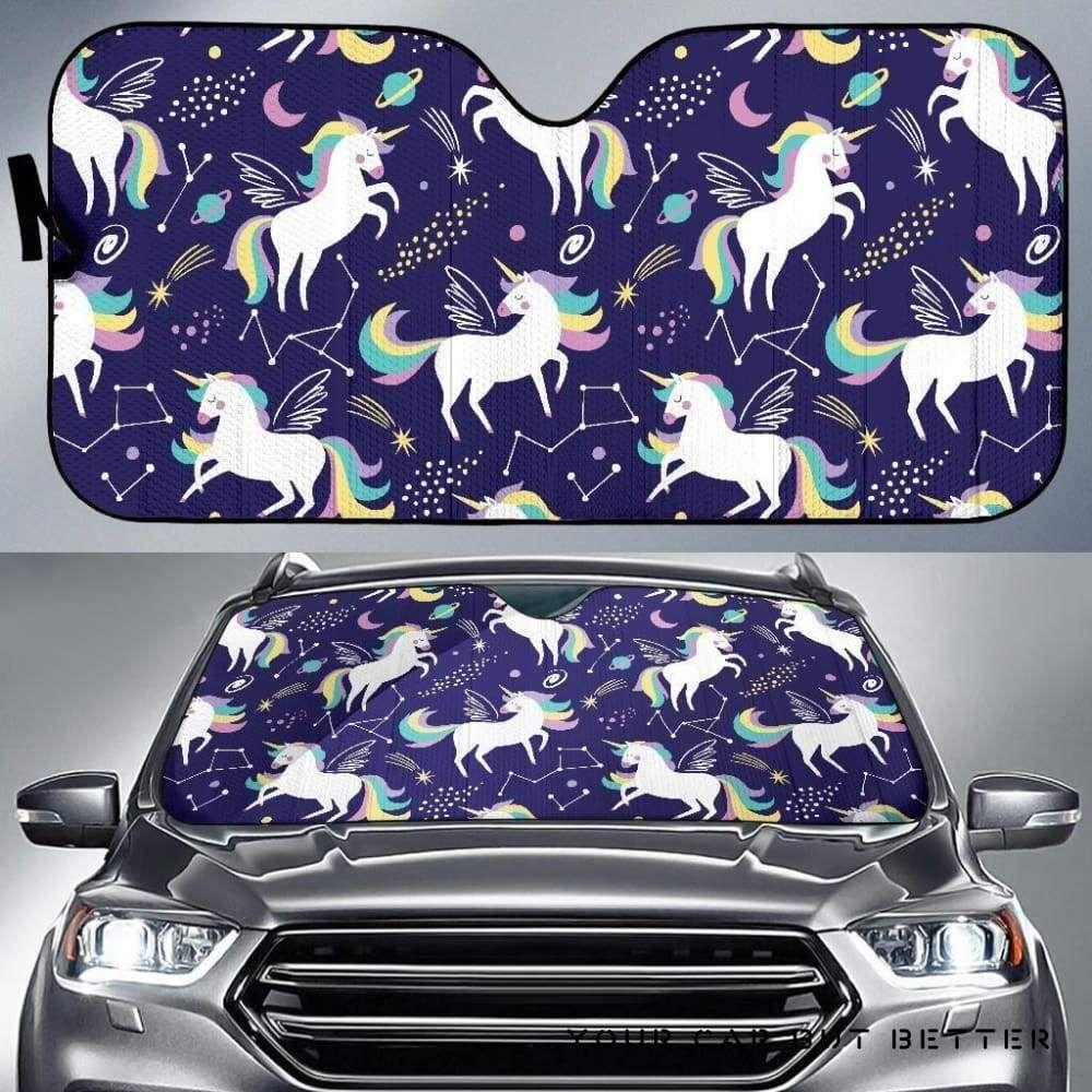 Hand Drawn Cute Unicorn Star Planet Car Auto Sun Shade Hand Drawn Cute Unicorn Star Planet Car Auto Sun Shade