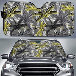 Hand Drawn Dragonfly Pattern Car Auto Sun Shade