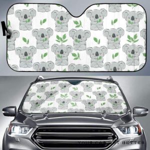 Hand Drawn Koala Leaves Pattern Car Auto Sun Shade
