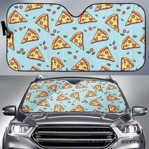 Hand Drawn Pizza Blue Car Auto Sun Shade