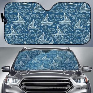 Hand Drawn Sailboat Pattern Car Auto Sun Shade