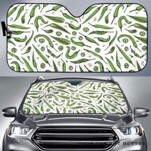 Hand Drawn Sketch Style Green Chili Peppers Pattern Car Auto Sun Shade