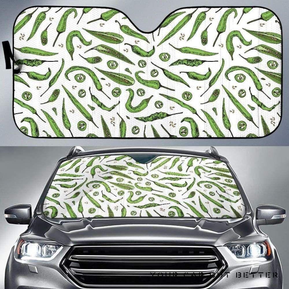 Hand Drawn Sketch Style Green Chili Peppers Pattern Car Auto Sun Shade Hand Drawn Sketch Style Green Chili Peppers Pattern Car Auto Sun Shade
