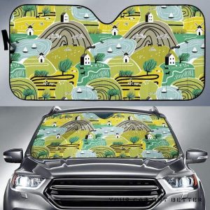 Hand Drawn Windmill Pattern Car Auto Sun Shade