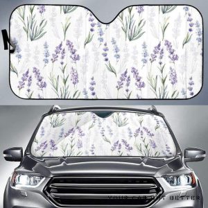 Hand Painting Watercolor Lavender Car Auto Sun Shade