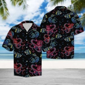 Happy Octopus Hawaiian Shirt Summer Button Up