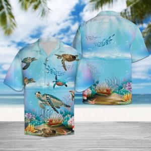 Happy Turtle Hawaiian Shirt Summer Button Up