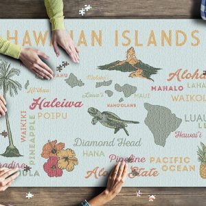 Hawaiian Islands Typography And Icons Islands Outlined Jigsaw Puzzle Set
