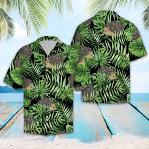 Hedgehog Green Tropical Hawaiian Shirt Summer Button Up
