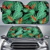 Heliconia Flower Palm Monstera Leaves Black Car Auto Sun Shade