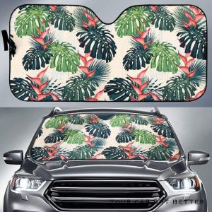 Heliconia Flowers, Palm And Monstera Leaves Car Auto Sun Shade