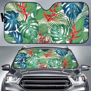 Heliconia Palm And Monstera Leaves Pattern Car Auto Sun Shade