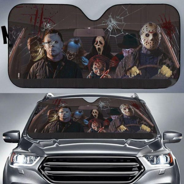 Horror Movies Characters Halloween Michael Myers It Pennywise Jason Voorhees Freddy Krueger Car Auto Sun Shade