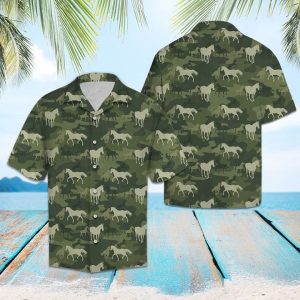 Horse Camo Hawaiian Shirt Summer Button Up