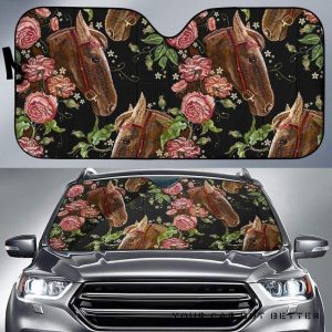 Horse Head Wild Roses Pattern Car Auto Sun Shade