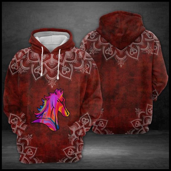 Horse Red Mandala 3D Printed Hoodie/Zipper Hoodie