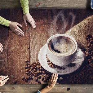 Hot Coffee With Coffee Beans Jigsaw Puzzle Set