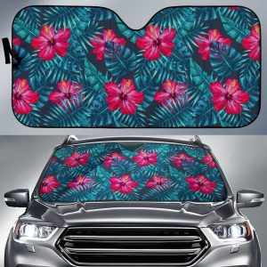 Hot Pink Hibiscus Tropical Car Auto Sun Shade