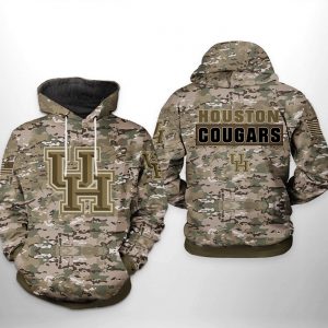 Houston Cougars NCAA Camo Veteran 3D Printed Hoodie/Zipper Hoodie