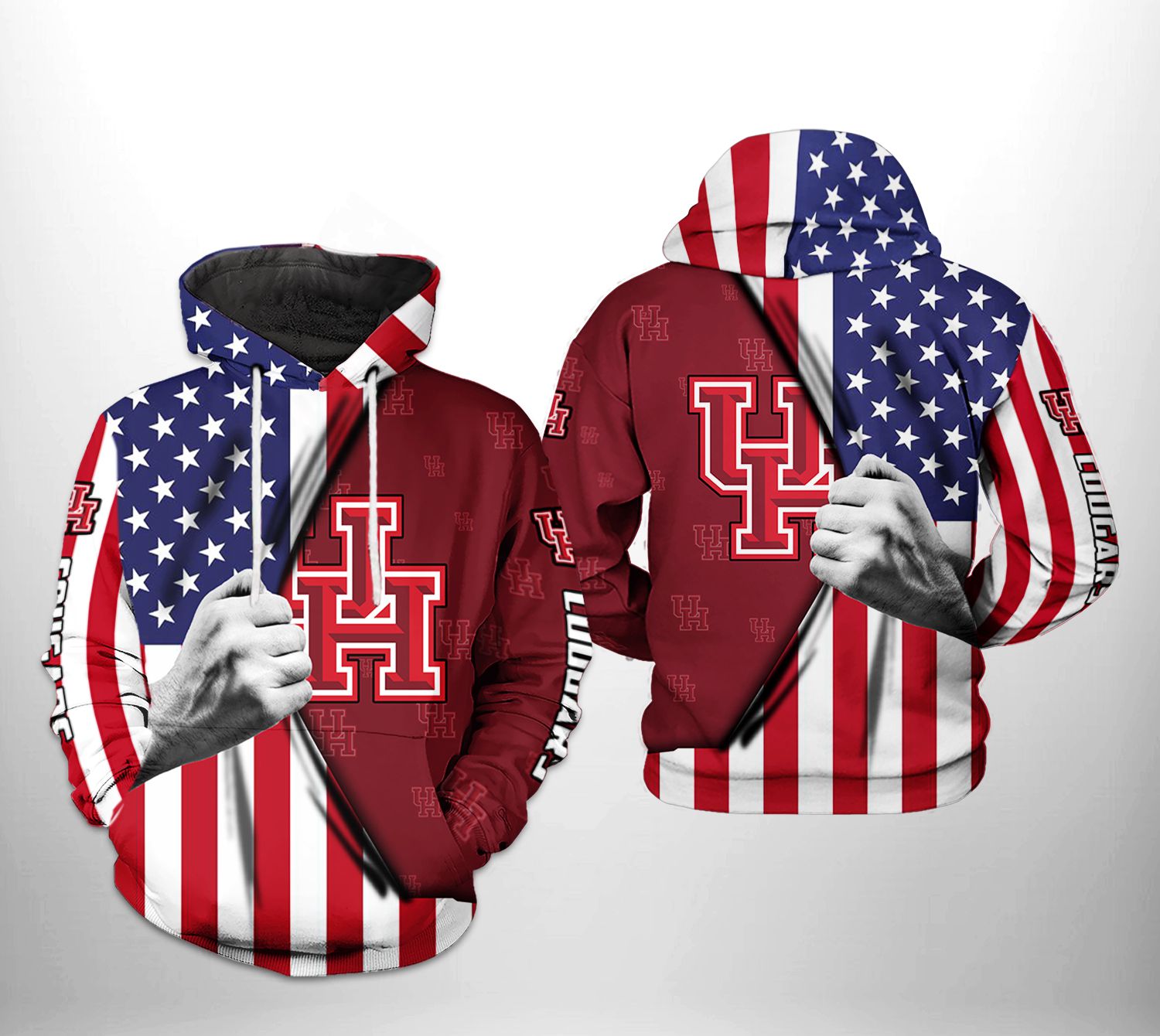 Houston Cougars NCAA US Flag 3D Printed Hoodie/Zipper Hoodie Houston Cougars NCAA US Flag 3D Printed Hoodie/Zipper Hoodie