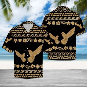 Hummingbird Tribal Pattern Hawaiian Shirt Summer Button Up