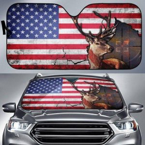 Hunting American Flag Car Auto Sun Shade