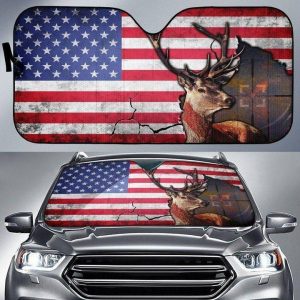 Hunting American Flag Car Auto Sun Shade