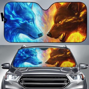 Ice and Fire Wolf Car Auto Sun Shade