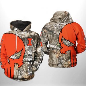 Illinois Fighting Illini NCAA Camo Veteran Hunting 3D Printed Hoodie/Zipper Hoodie