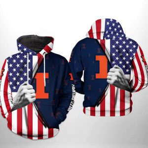 Illinois Fighting Illini NCAA US Flag 3D Printed Hoodie/Zipper Hoodie