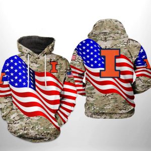 Illinois Fighting Illini NCAA US Flag Camo Veteran 3D Printed Hoodie/Zipper Hoodie