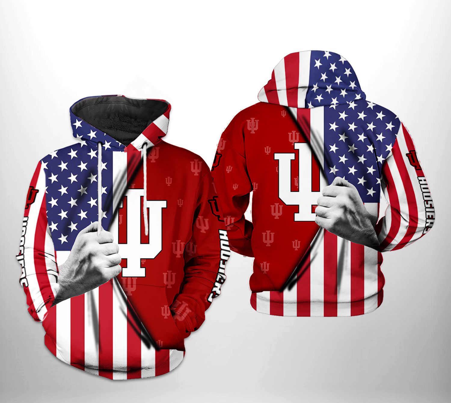 Indiana Hoosiers NCAA US Flag 3D Printed Hoodie/Zipper Hoodie Indiana Hoosiers NCAA US Flag 3D Printed Hoodie/Zipper Hoodie