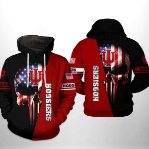 Indiana Hoosiers NCAA US Flag Skull 3D Printed Hoodie/Zipper Hoodie