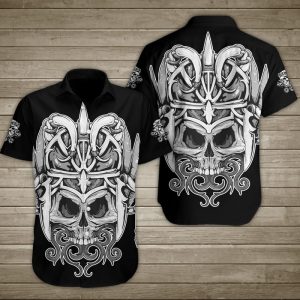 Indianstyle Skull In A Horned Hat Hawaiian Shirt Summer Button Up