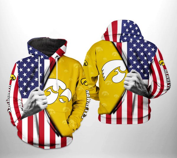 Iowa Hawkeyes NCAA US Flag 3D Printed Hoodie/Zipper Hoodie