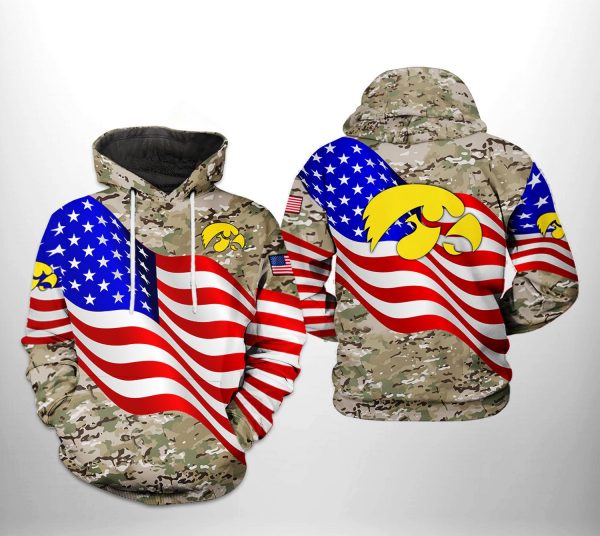 Iowa Hawkeyes NCAA US Flag Camo Veteran 3D Printed Hoodie/Zipper Hoodie