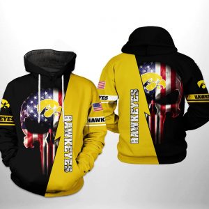 Iowa Hawkeyes NCAA US Flag Skull 3D Printed Hoodie/Zipper Hoodie