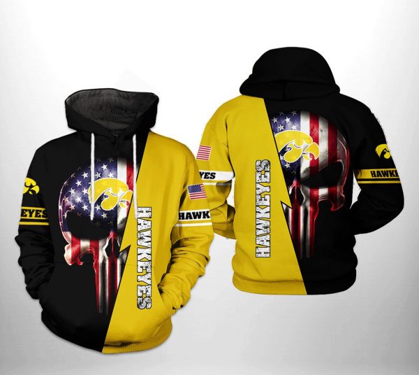 Iowa Hawkeyes NCAA US Flag Skull 3D Printed Hoodie/Zipper Hoodie