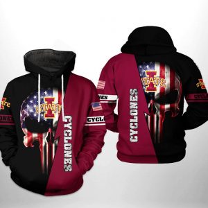 Iowa State Cyclones NCAA US Flag Skull 3D Printed Hoodie/Zipper Hoodie