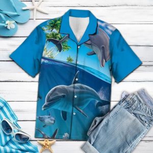 Island Dolphin Beach Hawaiian Shirt Summer Button Up