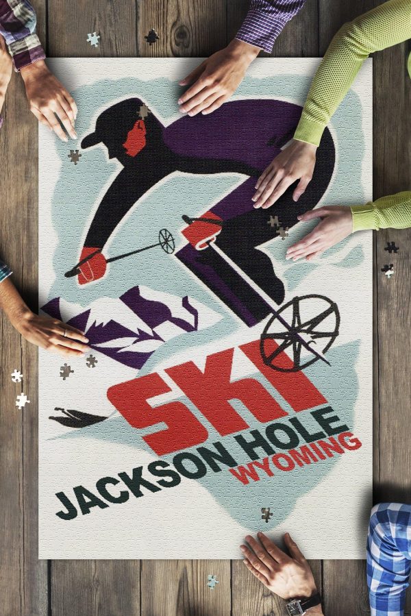 Jackson Hole, Wyoming Retro Skier Jigsaw Puzzle Set