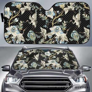 Japanese Crane Ornament Elements Car Auto Sun Shade