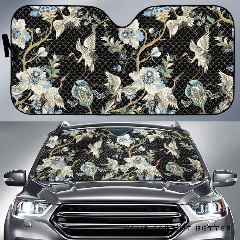 Japanese Crane Ornament Elements Car Auto Sun Shade Japanese Crane Ornament Elements Car Auto Sun Shade