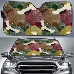 Japanese Cranes Flying Forest Dot Pattern Car Auto Sun Shade