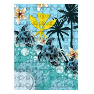 Kanaka Maoli (Hawaiian) Blue Turtle Hibiscus Jigsaw Puzzle Set