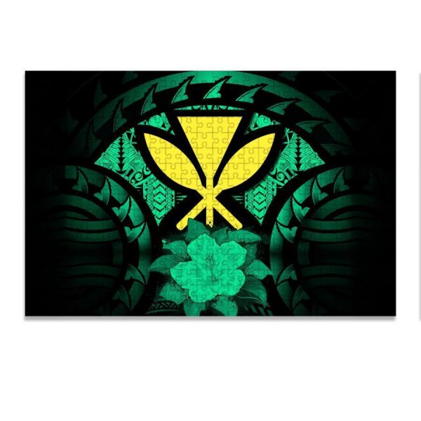 Kanaka Maoli (Hawaiian) Polynesian Hibiscus Green Jigsaw Puzzle Set