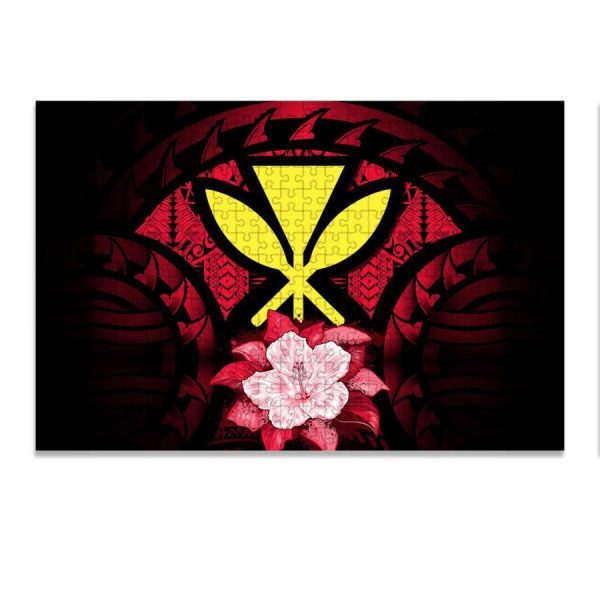 Kanaka Maoli (Hawaiian) Polynesian Hibiscus Red Jigsaw Puzzle Set